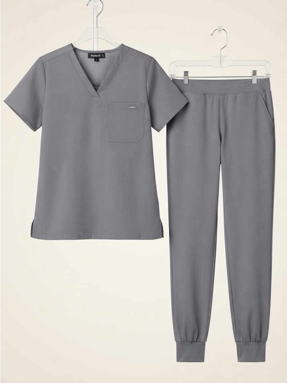 Unbranded Women's Gray V-Neck Scrub Top & Jogger Pants Set - Gray
